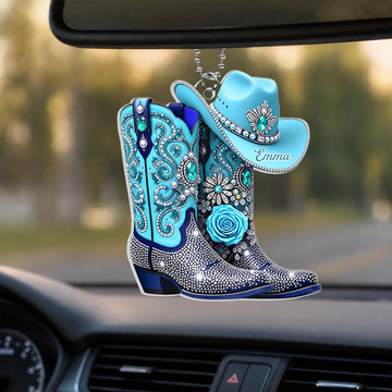 Cowgirl Boots Personalized Acrylic Car Ornament Acrylic Car Hanger Custom Name Gift For Her Car Decor Gift