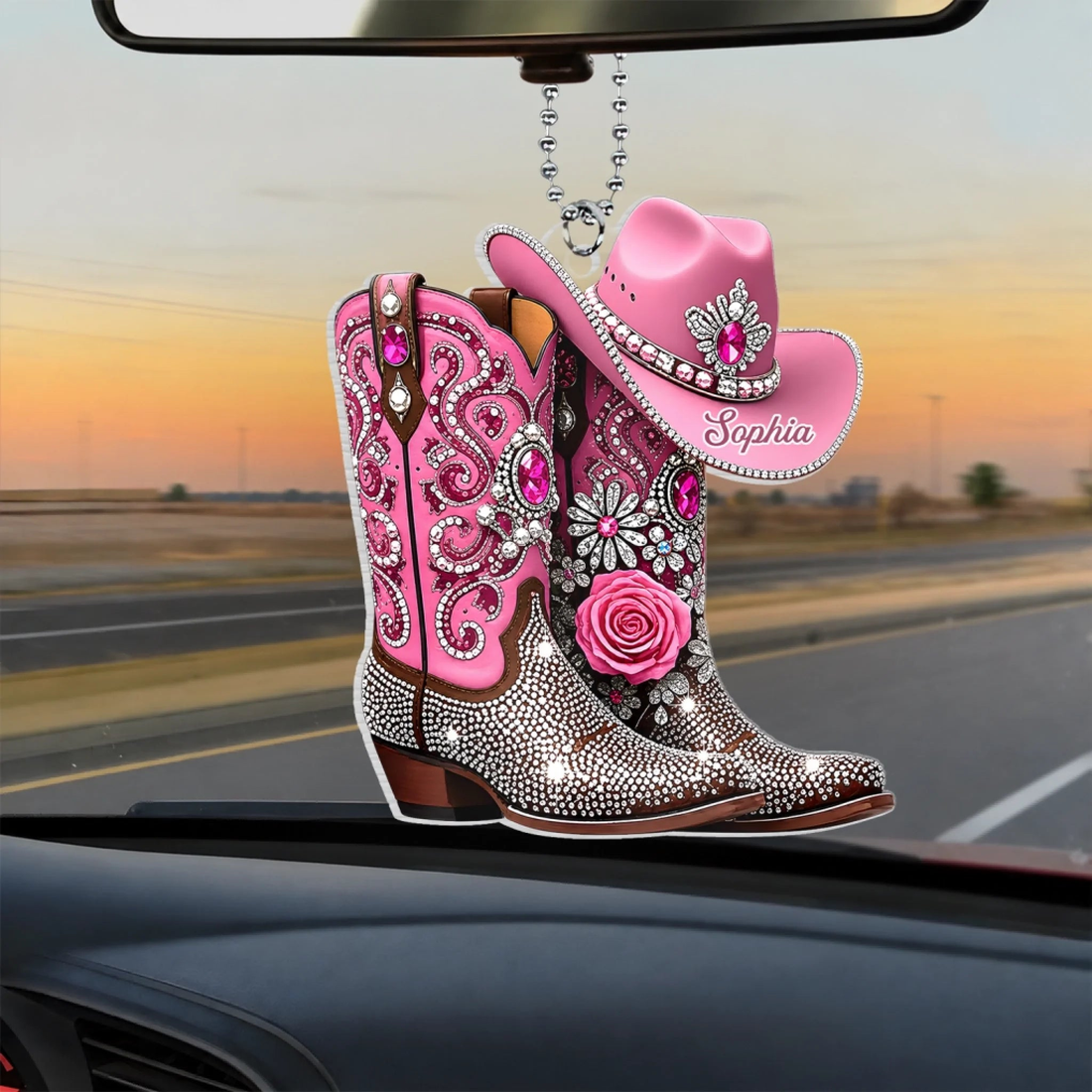 Cowgirl Boots Personalized Acrylic Car Ornament Acrylic Car Hanger Custom Name Gift For Her Car Decor Gift
