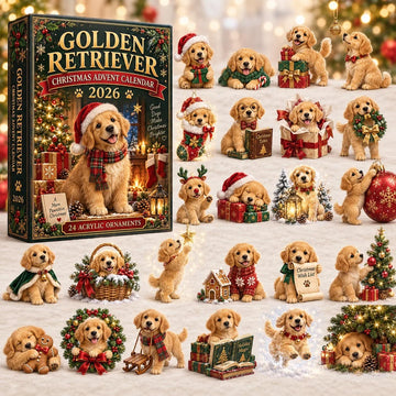 Cozy Golden Retriever Christmas Advent Calendar 2026 - 24-Day Countdown, Acrylic Charms