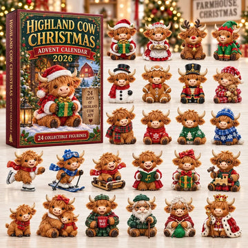 Cozy Highland Cow Christmas Crew Advent Calendar 2026 - 24-Day Countdown, Acrylic Charms