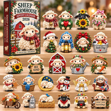 Cozy Sheep Farmhouse advent calendar 2026 - 24-Day Countdown, Acrylic Charms