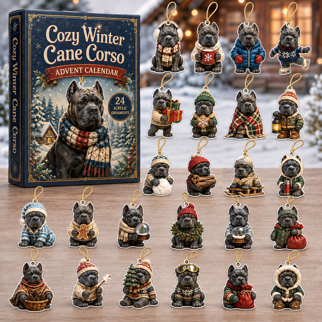Cozy Winter Cane Corso Advent Calendar 2026 24 Day Festive Countdown Acrylic Charms Blind Box Gift For Cane Corso Lovers