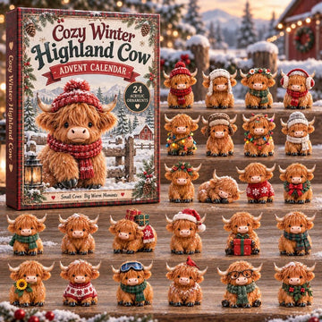 Cozy Winter Highland Cow Advent Calendar 2026 - 24-Day Countdown, Acrylic Charms
