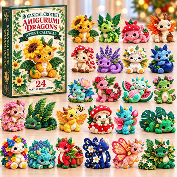 Crochet Botanical Dragon Advent Calendar 2026 - 24-Day Countdown, Acrylic Charms