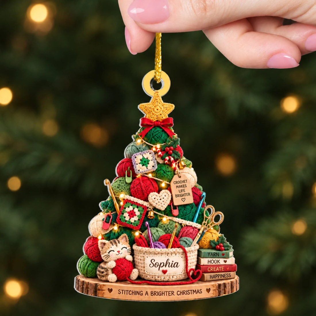 Crochet Love Joy Personalized Acrylic Ornament Custom Name Crochet Ornament Gift For Crochet Lovers