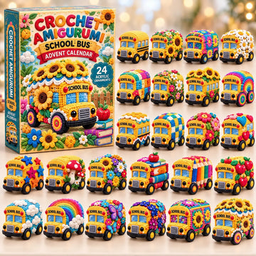 Crochet School Bus Advent Calendar 2026 - 24-Day Countdown, Acrylic Charms