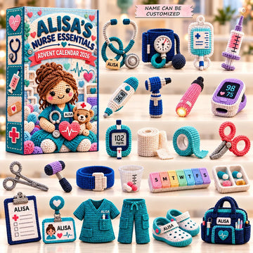 Crochet Teal Nurse Essentials Advent Calendar 2026 - 24-Day Countdown, Acrylic Charms