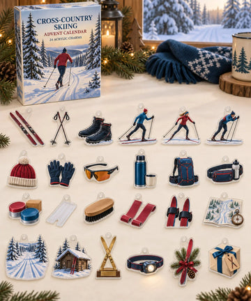 Cross-Country Skiing advent calendar with 24 custom-shaped flat acrylic charms and printed dimensional artwork 2026 - 24-Day Countdown, Acrylic Charms
