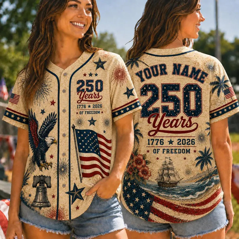 Custom 250th Anniversary America Baseball Jersey, 1776 2026 Usa Shirt, Personalized Patriotic American Flag Jersey Men, Freedom Gift