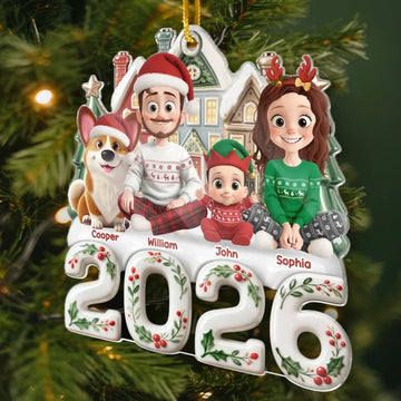 Custom Acrylic Ornament - Personalized Christmas Birthday Gifts For Family, Dog Cat Lovers - Our Happy Place, Right Here