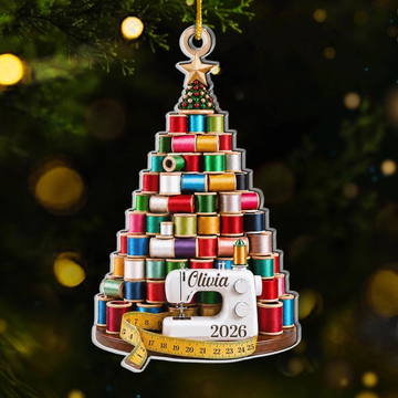 Custom Acrylic Ornament - Personalized Christmas Birthday Tailor Gifts For Sewer, Seamstress - Threaded With Love And Cheer