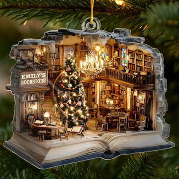 Custom Acrylic Ornament - Personalized Christmas Bookish Gifts For Book Lovers, Bookworms, Readers - Shelves Full Of Dreams And Fairy Lights