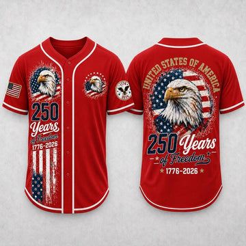 Custom America 250 Baseball Jersey, 1776-2026 250 Years of Freedom Shirt, Patriotic Eagle USA Flag Jersey, 4th of July Gift-3