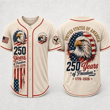 Custom America 250 Baseball Jersey, 1776-2026 250 Years of Freedom Shirt, Patriotic Eagle USA Flag Jersey, 4th of July Gift-4