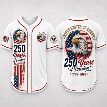 Custom America 250 Baseball Jersey, 1776-2026 250 Years of Freedom Shirt, Patriotic Eagle USA Flag Jersey, 4th of July Gift