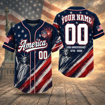 Custom America 250th Anniversary Baseball Jersey 1776-2026 Personalized Name Number Patriotic USA 4th of July Gift
