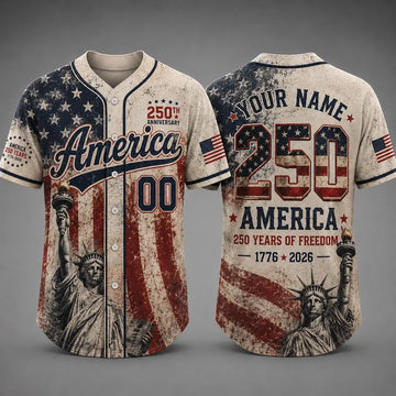 Custom America 250th Anniversary Baseball Jersey, Personalized Name Number Patriotic Shirt, USA 1776-2026 Freedom Gift-2