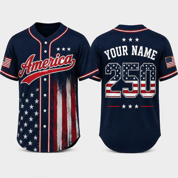 Custom America Baseball Jersey, Patriotic 250th Anniversary Shirt, Personalized Name Number Jersey, USA Flag 1776 2026, USA 250 Year Freedom