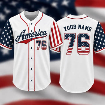 Custom America Baseball Jersey, Personalized Name Number Patriotic Shirt, USA Flag Stars Stripes Sports Button Up, 4th of July Gift Men
