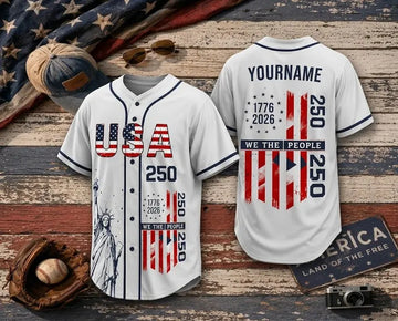 Custom American 250th Anniversary Baseball Jersey, Personalized Name USA Patriotic Freedom Graphic Shirt