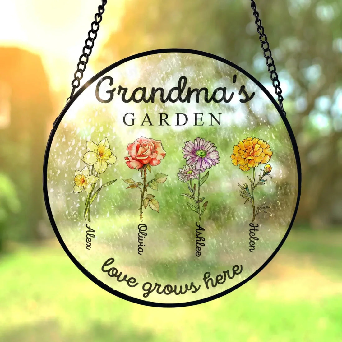Custom Birth Flower Grandmas Garden Personalized Window Stained Glass Suncatcher Window Hangings