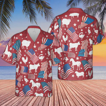 Custom Cow Face Hawaiian Shirt, Personalized Farmer 4th of July Gift, USA Flag Cow Aloha Shirt, Funny Farm Life Summer Top