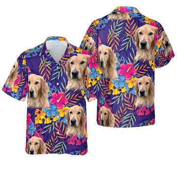 Custom Dog Photo Purple Floral Tropical Hawaiian Shirt, Personalized Pet Face Hawaiian Shirt For Men Women HE0456