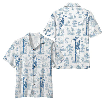 Custom Electrician Vintage Blue White Hawaiian Shirt For Men, Custom Electrician Hawaiian Shirt With Name HE0256