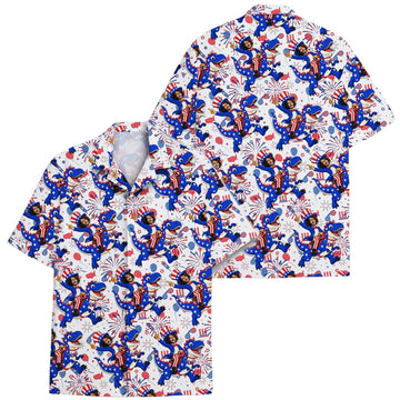 Custom Face Dinosaur American Flag Hawaiian Shirt Men, Custom Photo 4th Of July Hawaiian Shirts HE0280