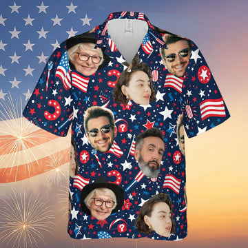 Custom Face Hawaiian Shirt  Personalized Photo Independence Day Shirt   4th of July Hawaiian Shirt 682302