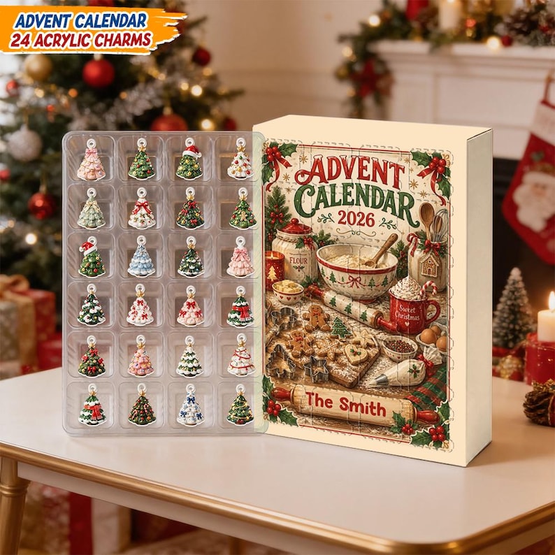 Custom Family Advent Calendar 24 Acrylic Christmas Tree Charms Countdown Set Personalized Holiday Decor Gift