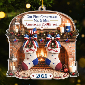Custom First Christmas Acrylic Ornament - Personalized America 250th Anniversary Christmas Gifts For Husband And Wife, Him And Her - Celebrating Love And History Togethe