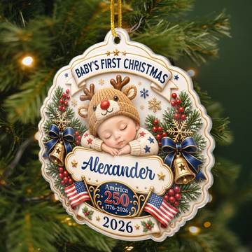 Custom First Christmas Acrylic Ornament - Personalized America 260th Anniversary Christmas Gifts For New Moms, New Dads, New Parents - Our Newest Little Patriot