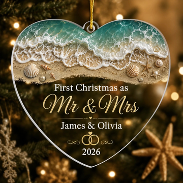 Custom First Christmas Acrylic Ornament - Personalized Anniversary Christmas Wedding Gifts For Husband And Wife, Him And Her - Our Waves Of Love Forevermore