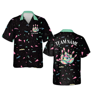 Custom Geometric 80s 90s Retro Bowling Hawaiian Shirts For Men Women, Custom Retro Bowling Shirts For Team BE0133
