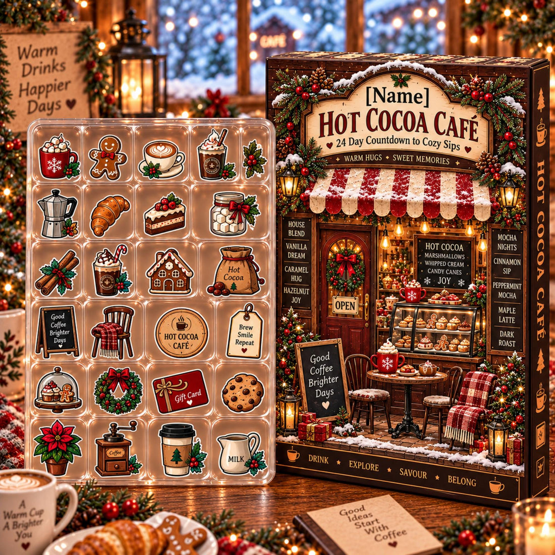 Custom Hot Cocoa Advent Calendar 24 Day Countdown Personalized Name Acrylic Charms 2026