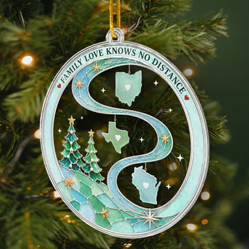 Custom Long Distance Acrylic Ornament - Personalized Christmas Birthday Gifts For Mom, Dad, Brother, Sister - Our Hearts Are Connected