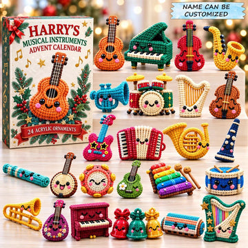 Custom Name Amigurumi Musical Instruments Advent Calendar 2026 - 24-Day Countdown, Acrylic Charms