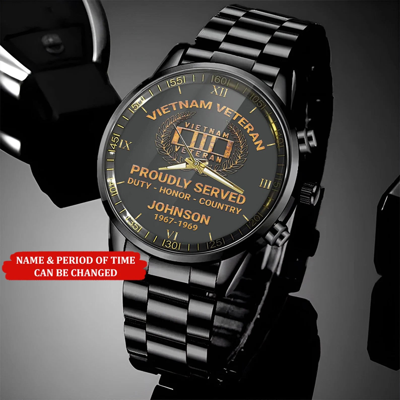 Custom Name And Year Vietnam Veteran Watch, Proudly Served Military Veteran Watch, Military Style Watches, Proud Veteran , Father's Day Gift