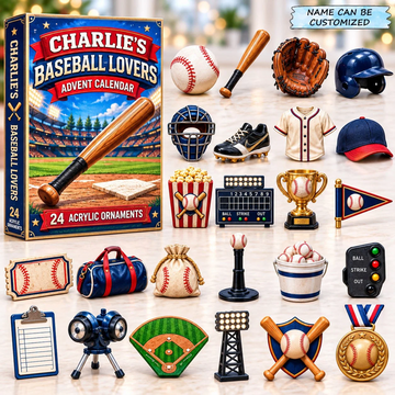 Custom Name Baseball Lover Advent Calendar 2026 - 24-Day Countdown, Acrylic Charms Every Day Bring New Suprises