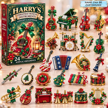 Custom Name Christmas Musical Instruments Advent Calendar 2026 - 24-Day Countdown, Acrylic Charms
