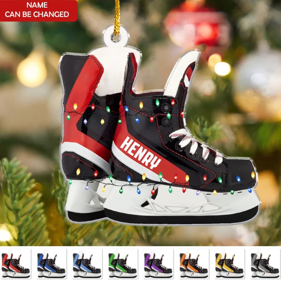 Custom Name Ice Hockey Skates Christmas Personalized Acrylic Ornament Christmas Tree Hanging Decor