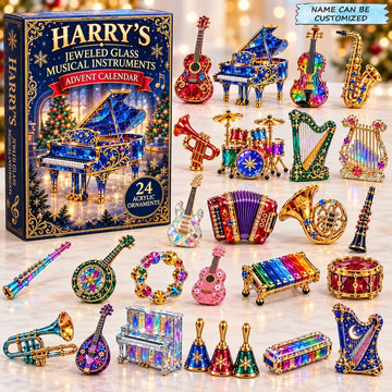 Custom Name Jeweled Glass Instruments Advent Calendar 2026 - 24-Day Countdown, Acrylic Charms