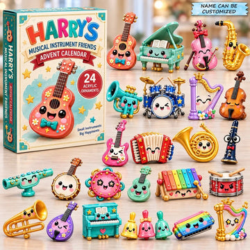 Custom Name Kawaii Musical Instrument Advent Calendar 2026 - 24-Day Countdown, Acrylic Charms