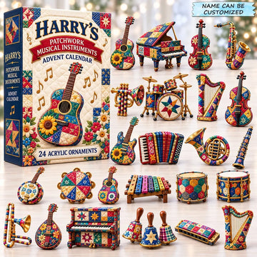 Custom Name Patchwork Musical Instruments Advent Calendar 2026 - 24-Day Countdown, Acrylic Charms