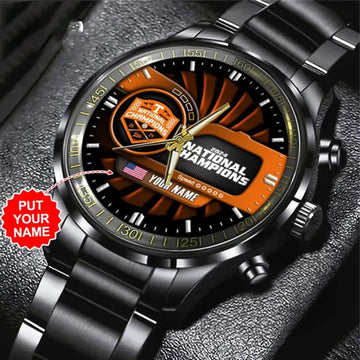 Custom Name Tennessee Volunteers Baseball Black Stainless Steel Watch