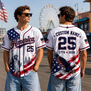 Custom Patriotic Baseball Jersey, Personalized USA Liberty Shirt, American Eagle Number Jersey, Independence Day Gift