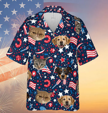 Custom Pet Face Hawaiian Shirt  Personalized Dog Cat Photo Independence Day Shirt   4th of July Hawaiian Shirt 682302