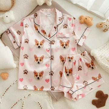 Custom Pet Face on Pajamas Set, Custom Pet Photo Pajamas, Custom Pajamas with Pet Face, Custom Short Sleeve Pajama Set, Birthday Party Gifts