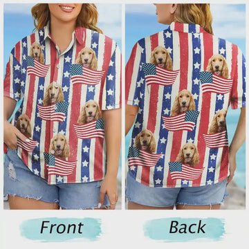 Custom Photo Funny Family Pet Face Stars And Stripes - Gift For Men, Dog And Cat Lovers - Personalized Custom Hawaiian Shirt-1